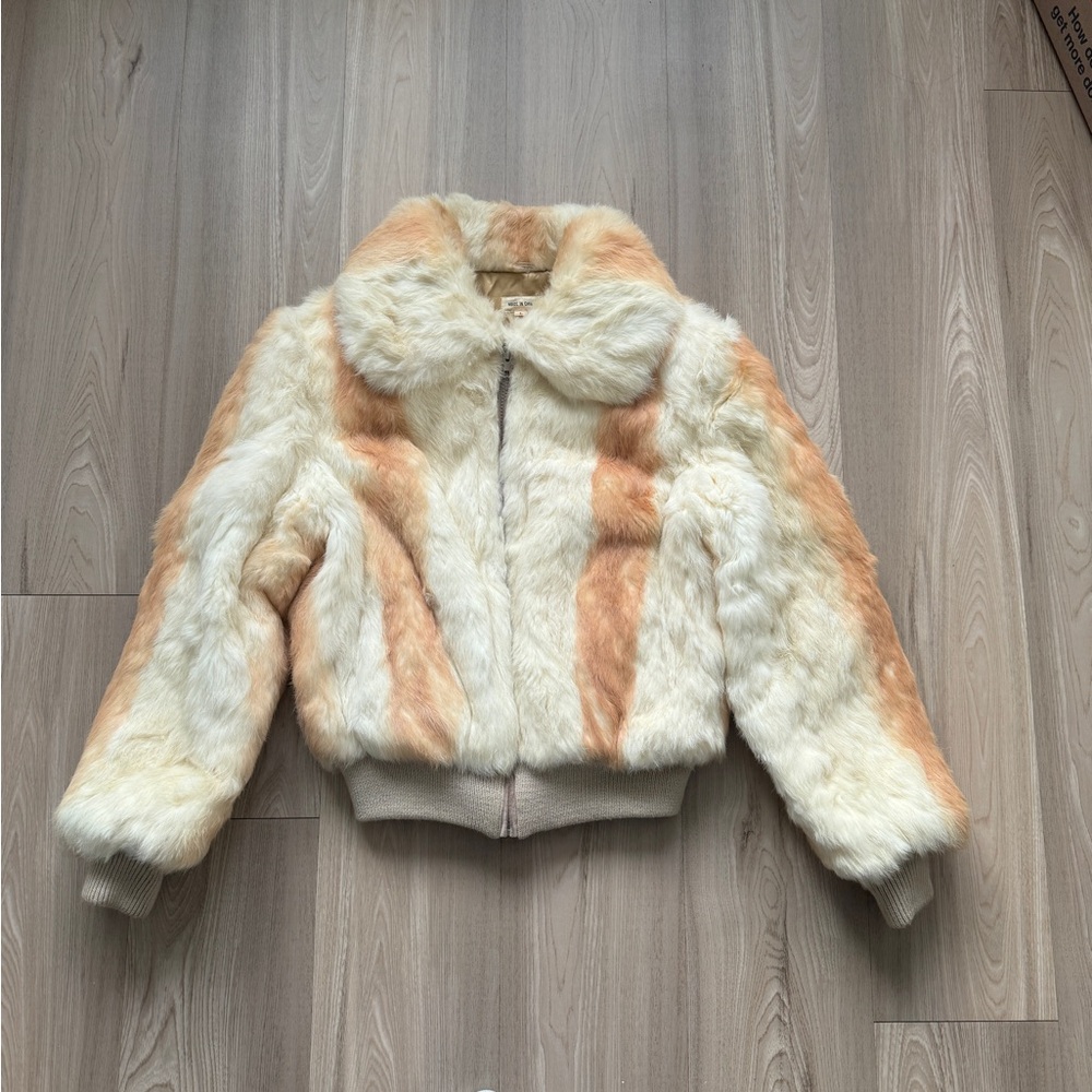Vintage rabbit fur zip up jacket, Made/ China